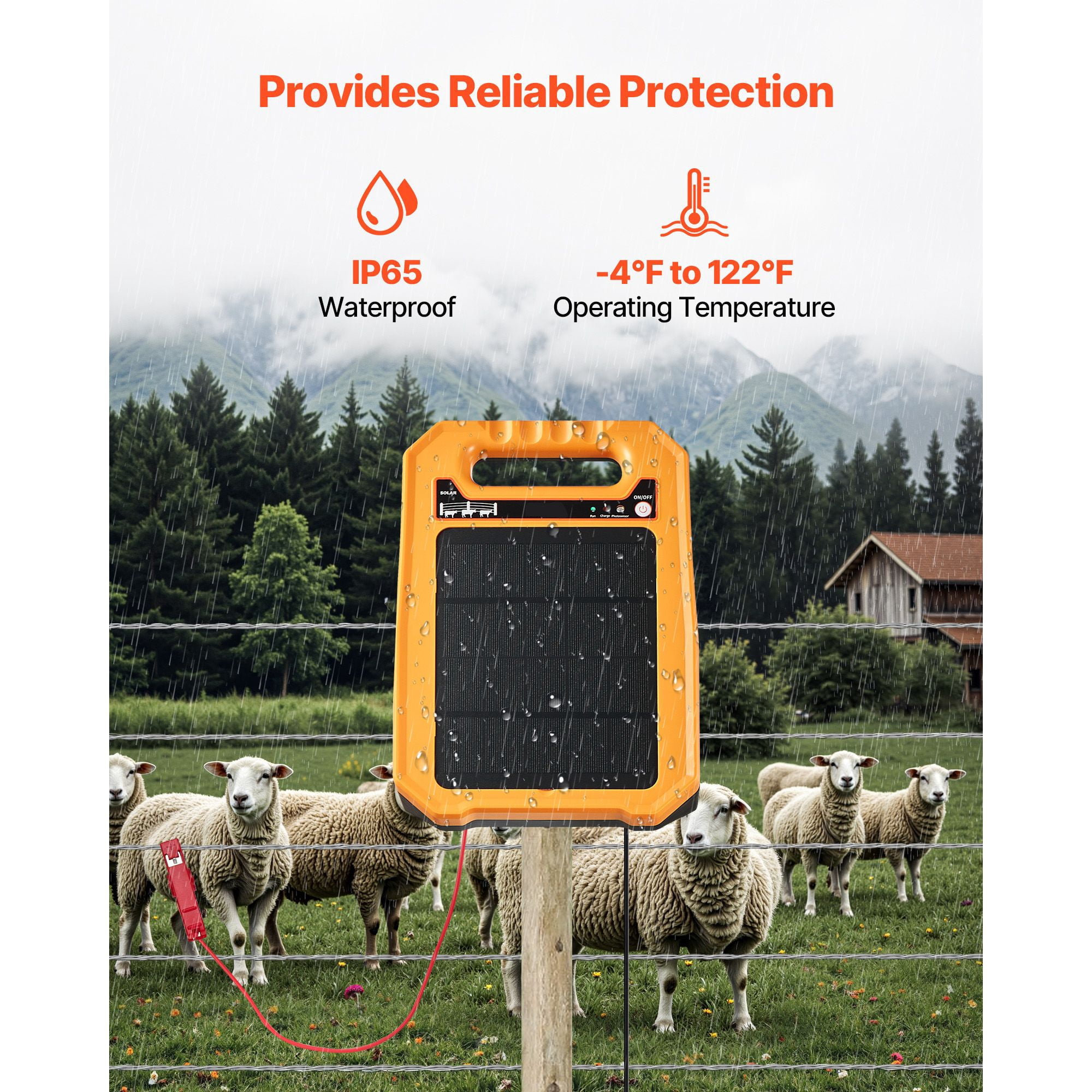 Solar Fence Charger 8kV 0.3J with 10W Solar Panel 10400mAh Battery for Livestock Wildlife Protection