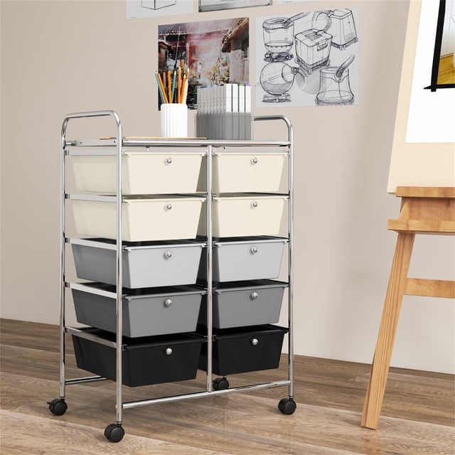 Costway Carrito Móvil Multiusos con 10 Cajones Organizador de Herramientas para Álbumes de Recortes Sobre Ruedas 65,5 x 37 x 87 cm