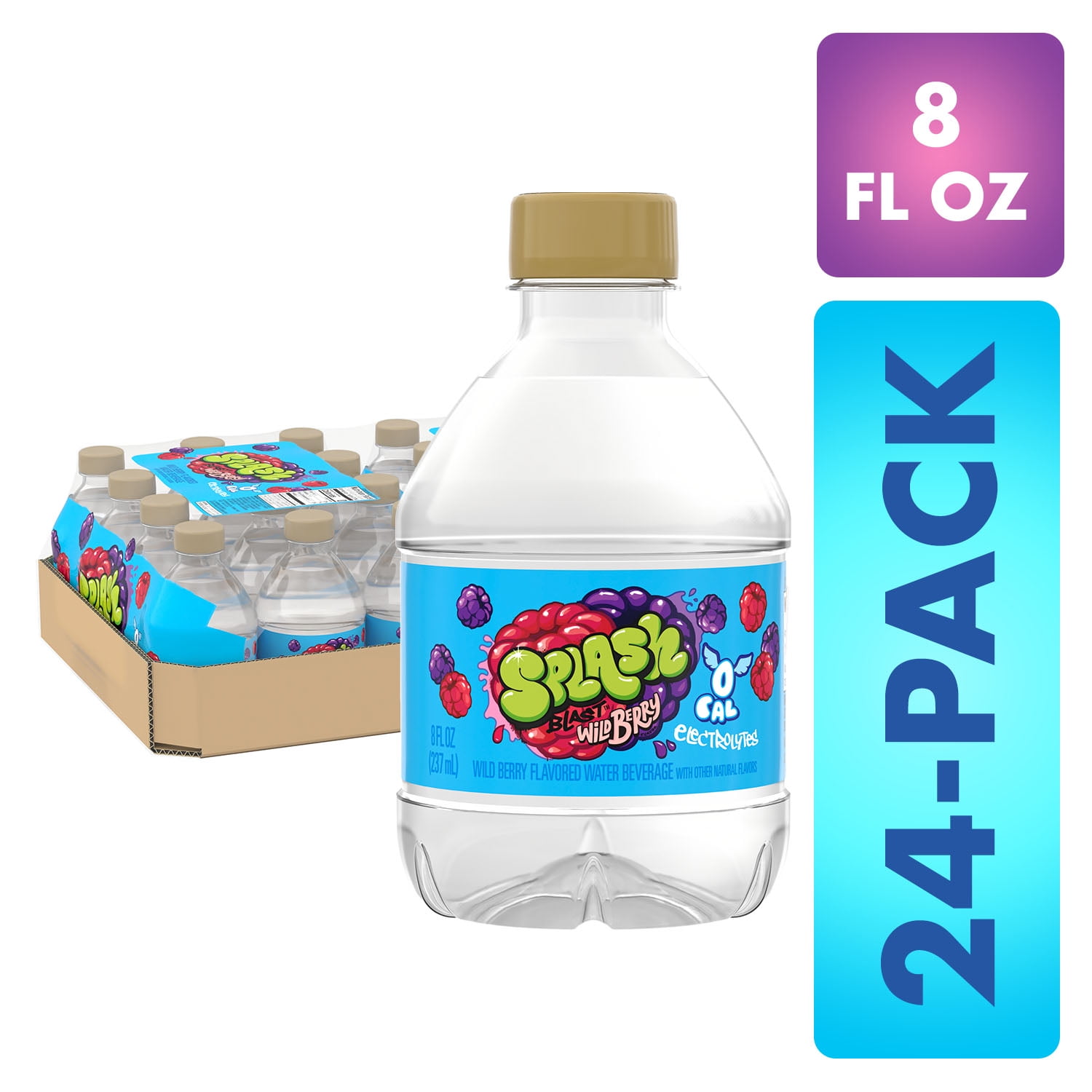 Splash Blast, Wild Berry Flavor Water Beverage, 8 Fl Oz Plastic Bottles