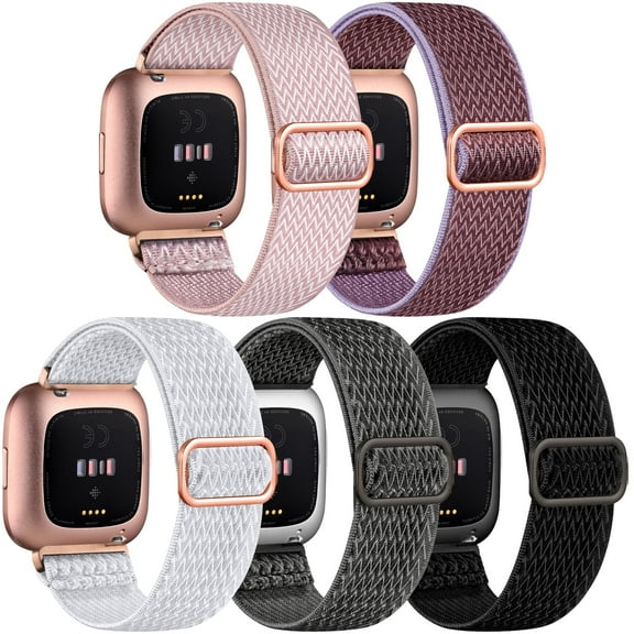Comvin 5 Pack Elastic Bands Compatible with Fitbit Versa 2/Versa/Versa Lite/Versa SE Watch Bands for Women Men, Adjustable Stretchy Nylon Solo Loop Sport Strap