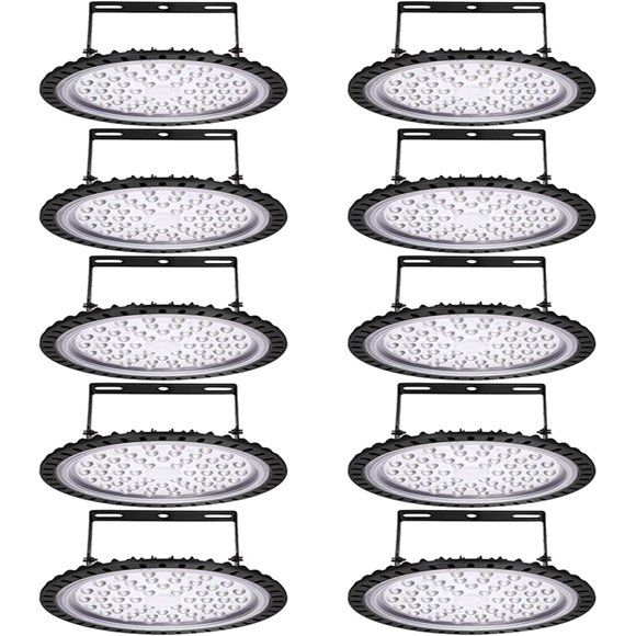 Sararoom 10Packs 200W 110V UFO LED High Bay Light, LED Warehouse Light 20000 Lumen 6500K Daylight White LED Shop Light Commercial Bay Lighting for Factory Garage Workshop