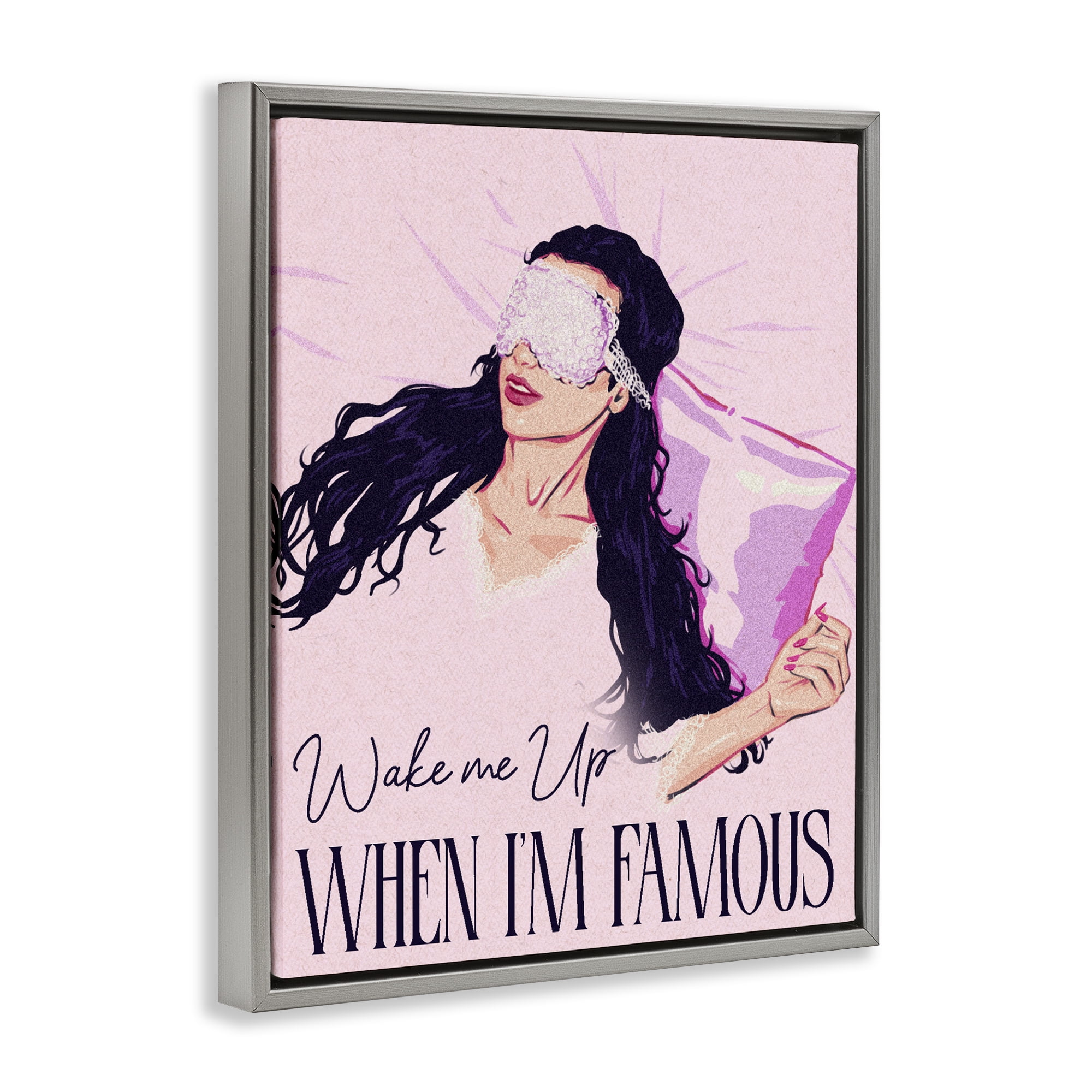 Stupell Industries Wake Me Up When Famous Gray Framed Floater Canvas Wall Art, design by Ziwei Li