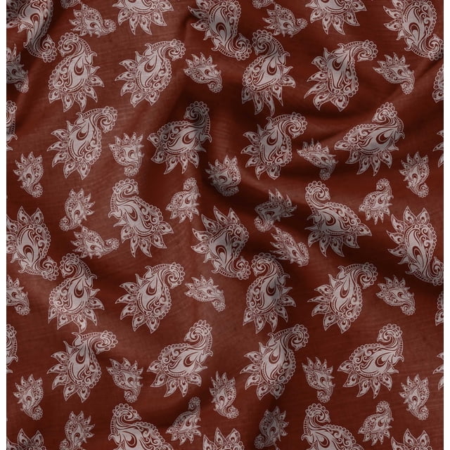 Soimoi Red polyester Crepe Fabric Paisleys Paisley Print Fabric by the Yard 52 Inch Wide