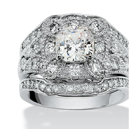 - 2.33 TCW Cubic Zirconia Clover Motif 3-Piece Bridal Set in Platinum over .925 Sterling Silver