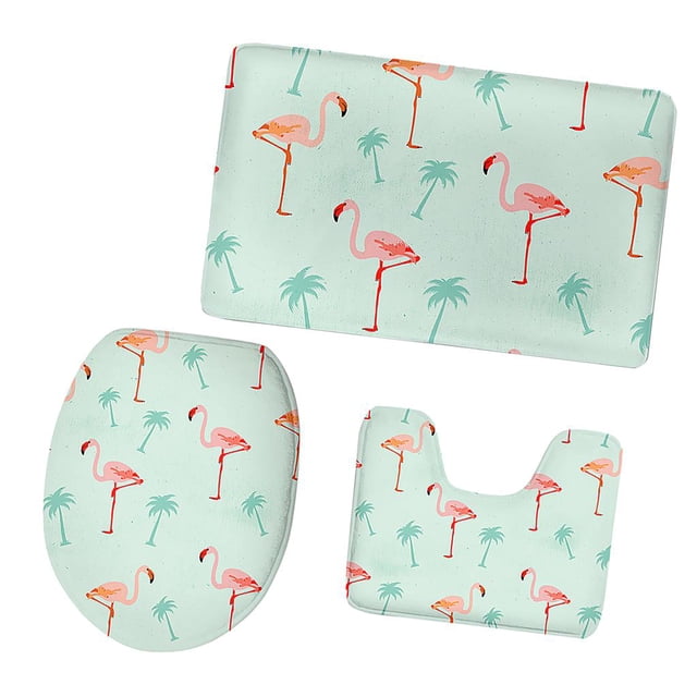 Alfombrilla Non-Slip Flamingo Print Cuarto de Baño Pedestal Tapa Tapa de WC Set 5 Magideal Alfombrilla