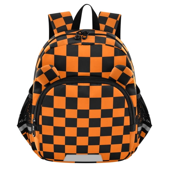 ALAZA Orange Checkered Grid Pattern Mini Backpack School Bookbag Age 3-7 Medium