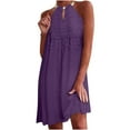 thumbnail image 2 of HKEJIAOI Robes Décontractées pour Femmes Offres Liquidation Robe d'Anniversaire Mode Féminine Col Rond Uni Appliques Imprimé Papillon Sans Manches Violet, 2 of 6