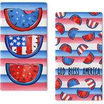 4th of July Watermelon Patriotic Kitchen Dish Towels Set of 2, God Bless America Stripes Hand Towels Drying Baking Cooking Cloth, American USA Summer Seasonal Home Kitchen Decor 18x26