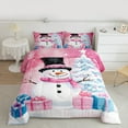thumbnail image 3 of Manfei Winter Kawaii Snowman Bedding Comforter Set, Merry Christmas Twin Comforter Sets, Pink Blue Gifts Reversible Bedding Set, Breathable Home Decor, 2pcs, 3 of 9