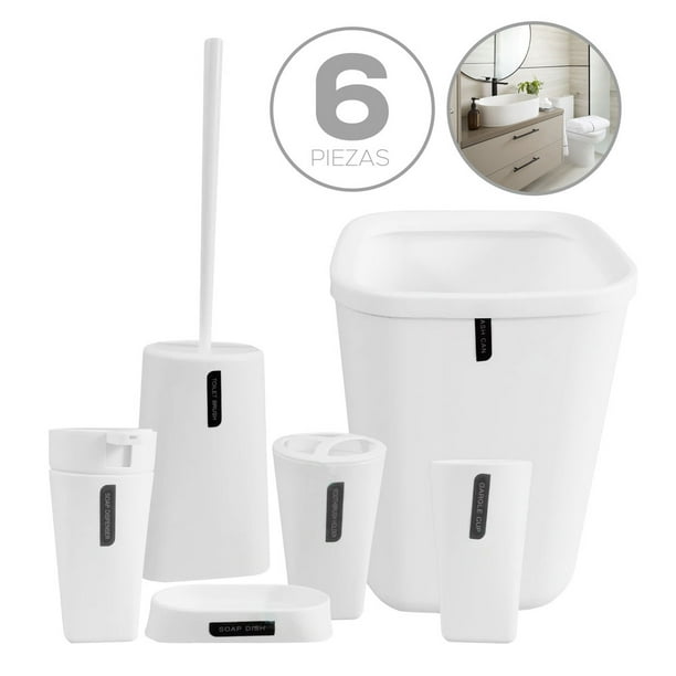 Kit de 6 Piezas para Baño | Juego de Accesorios para Baño Moderno | Conjunto de Accesorios de Plastico Para Baño | Set de 6 pzas para Baño