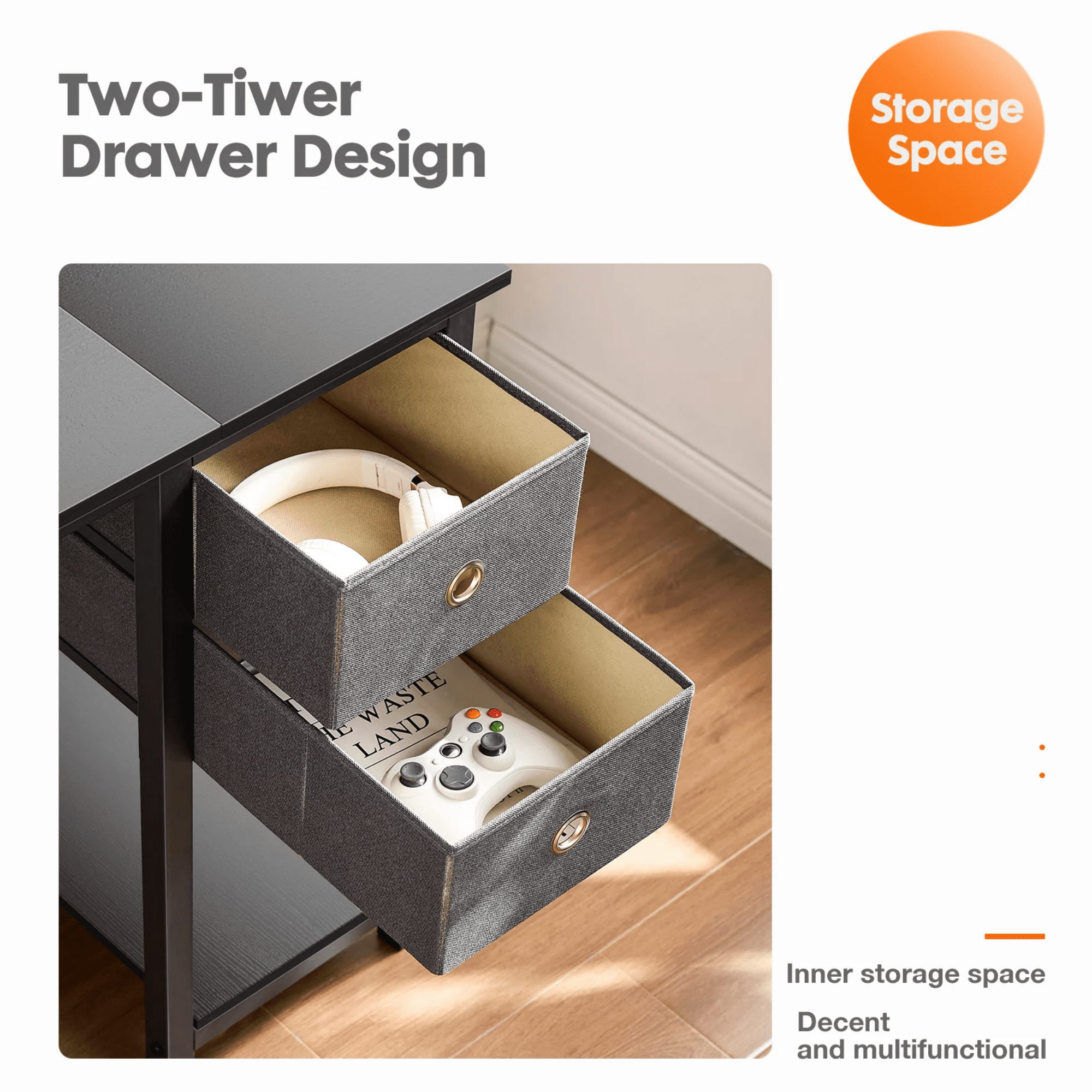 edx Computer Desk with Drawer 47 Inch PC Table Study Desk with 2-Tier Drawers Storage Shelf Headphone Hook, Modern Simple Style Laptop Desk for Bedroom, Gaming