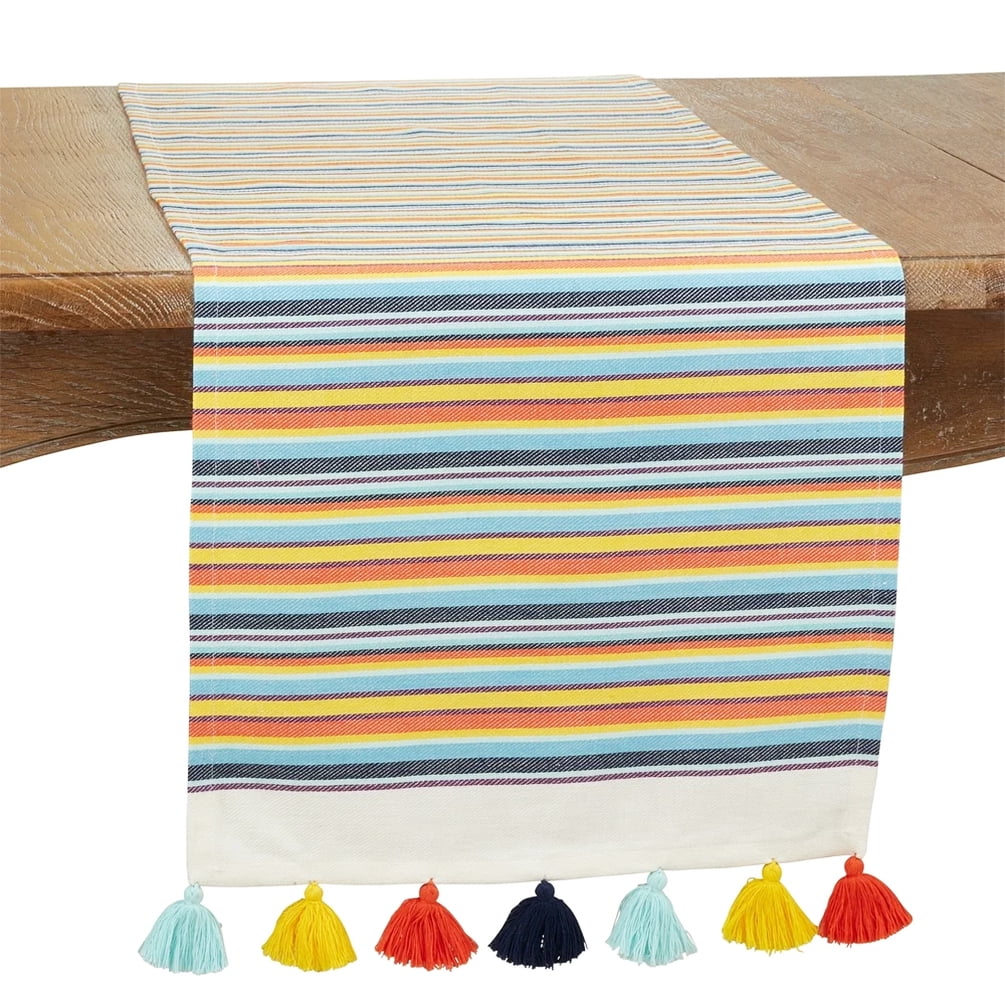 Colorful Cotton Fiesta Stripe Table Runner with Tassels