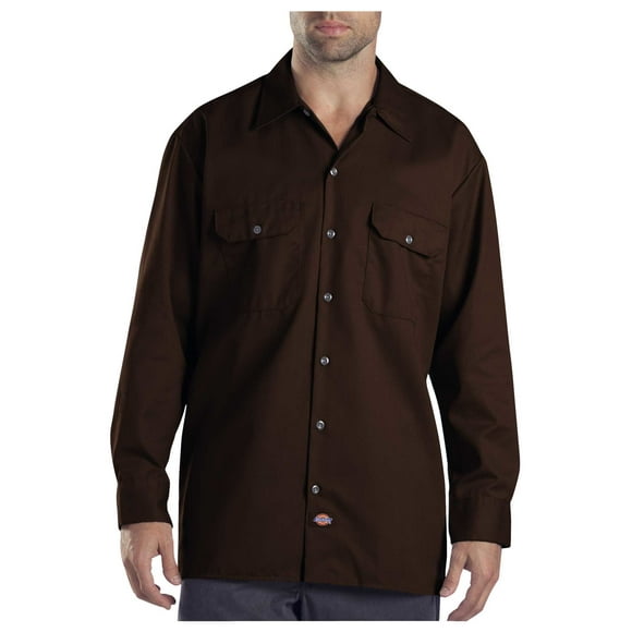 Dickies Mens Long-Sleeve Work Shirt, L, Dark Brown