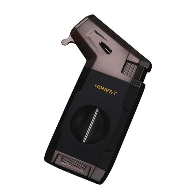 HLONK Lighter Torch Lighter with Cigar V Cutter Direct Charge Lighter Metal Blue Flame Inflatable Fashion Lighter Windproof Lighter Gold