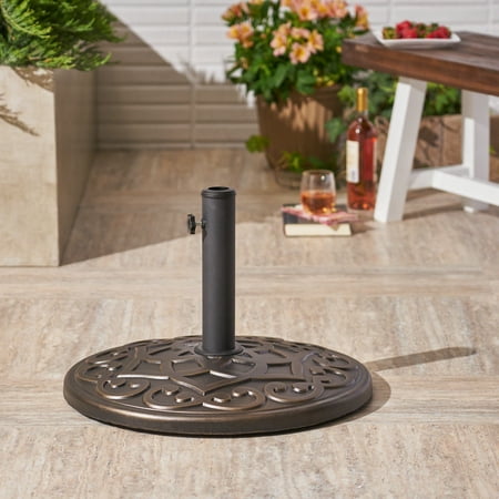 Outdoor 57lb Concrete Circular Umbrella Base, Hammered Dark Copper