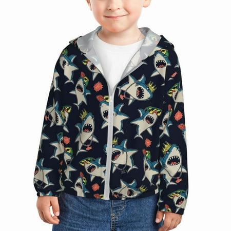 

Sun Hoodie for Kids Cartoon Sharks Long Sleeve Swim Fishing Shirts Sun Protection Zip Up Jacket Clothing Athletic Hoodie