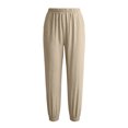 thumbnail image 4 of felwors Capri Pants Women Petite Summer Pull Capri Joggers Casual Elastic Waist Cropped Pant Beach Clothes Khaki for Size L, 4 of 4