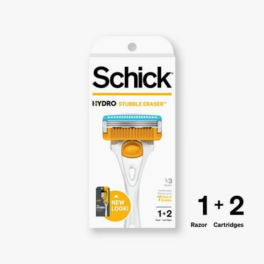 Schick Hydro Skin Comfort Stubble Eraser Men's Razor Handle Plus 2 Razor Cartridge Refills, Comfortably Shaves Up To 7 Days Of Stubble, Easy Rinse Design