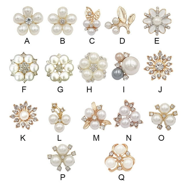 2 Pieces Hairpin Headdress Flat Back Non-perforated Design Shiny Rhinestones Beautiful Pearl Flower Buckle for Dancing Party Flower Center 1
