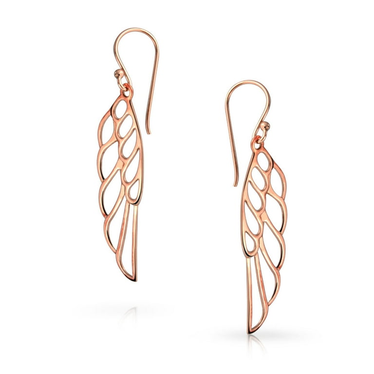 Bling Jewelry Womens Rose Gold Plated Angel Wing Feather Dangle