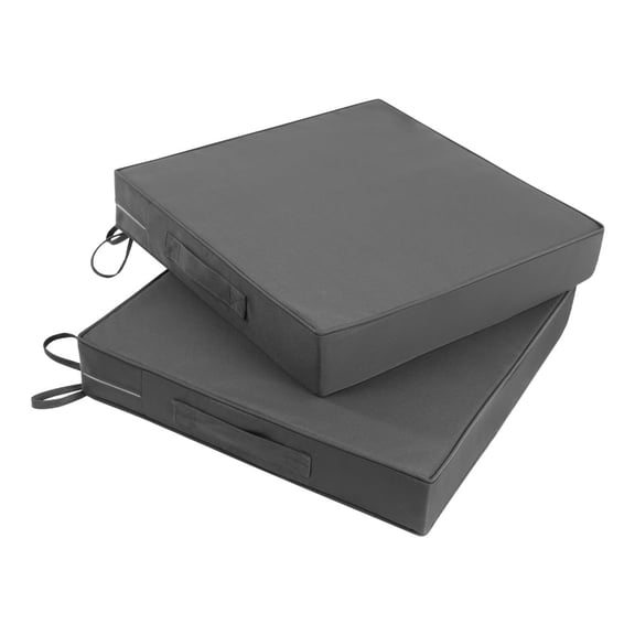 Millsilo 2-Piece Waterproof Outdoor Chair Cushion Set with Straps & Handles, 19" x 19" x 3" Square Patio & Garden Seat Cushions, Dark Gray
