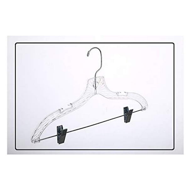 12 Quality Heavy Duty 17" Clear Crystal Plastic Hangers 12 Pack (Crystal Skirt Hangers 12