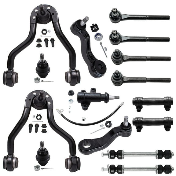 Detroit Axle - 15pc Front Suspension Kit for 4WD GMC Chevrolet Tahoe Yukon K1500 K2500 Cadillac Escalade Upper Control Arms Sway Bars Lower Ball Joints Tie Rods Pitman Arm Idler Arm Bracket Sleeves