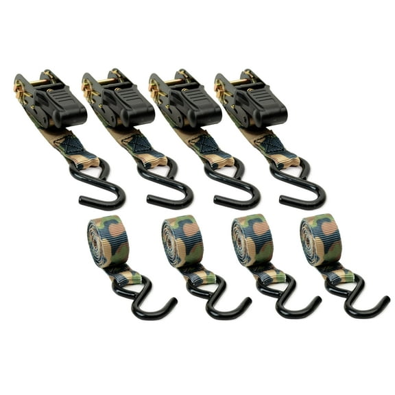 HME HMERS4PK Camouflage Ratchet Tie Down Strap 1"x8'' Polyester Camouflage 4 Pac