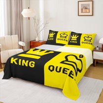 Castle Fairy King And Queen Crown Twin Sheet Sets 3pcs for Girls Female Women,Romantic Valentine's Day Twin Fitted Sheet Microfiber,Couple Lover Breathable Flat Sheet,Lightweight Room Decor