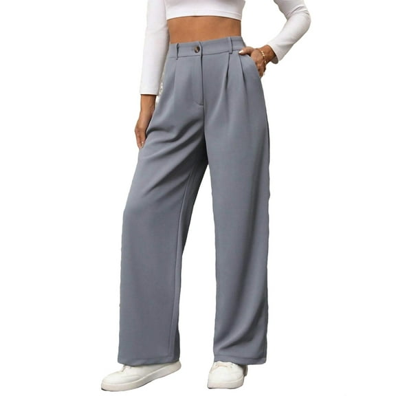 Women's Pants Casual Plain Wide Leg Dark Grey S (4)
