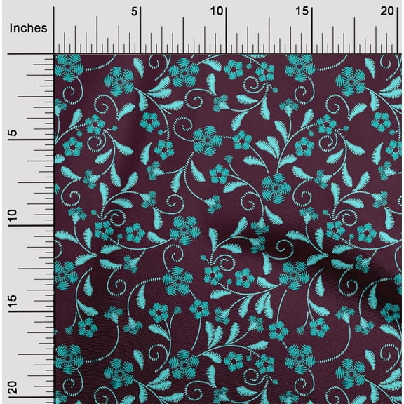 oneOone Organic Cotton Poplin Twill Fabric Leaves & Floral Artistic Printed Craft Fabric BTY 42 Inch Wide