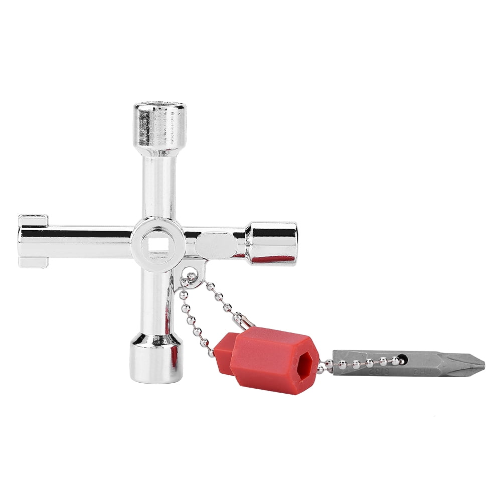 4 Way Cross Key Bit Zinc Alloy Multi-Functional Universal Opening Key Plumbers Electricians Tools for Water Meter Valve Electric Box Cupboard Cabinet