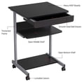thumbnail image 5 of Small Space Computer Desk Cart on Wheels, Mobile Workstation with Drawers and Printer Shelf, Writing Table, Black, 5 of 5