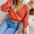 thumbnail image 7 of Womens Lantern Long Sleeve Deep V Neck Crop Sweater Tops Trendy Knitted Fall Sweater Pullover for Women, 7 of 7