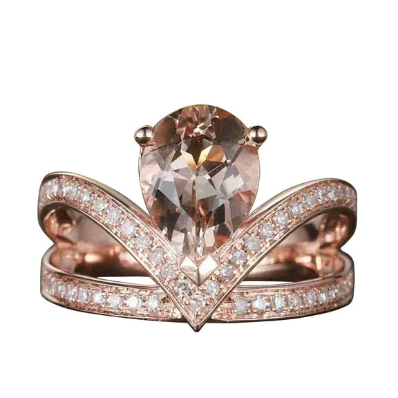 11x8mm Pear Cut 4 Carat Morganite Engagement Ring Diamond Moissanite Wedding Ring 10k Rose Gold Curved V Split Shank band