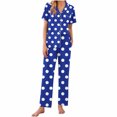 thumbnail image 3 of QLEICOM Womens Pajama Sets,Pajamas for Women Set,Women's Short Sleeve Print Pajama Sets with Pockets Casual V Neck 2 Piece Lounge Sets, 3 of 7