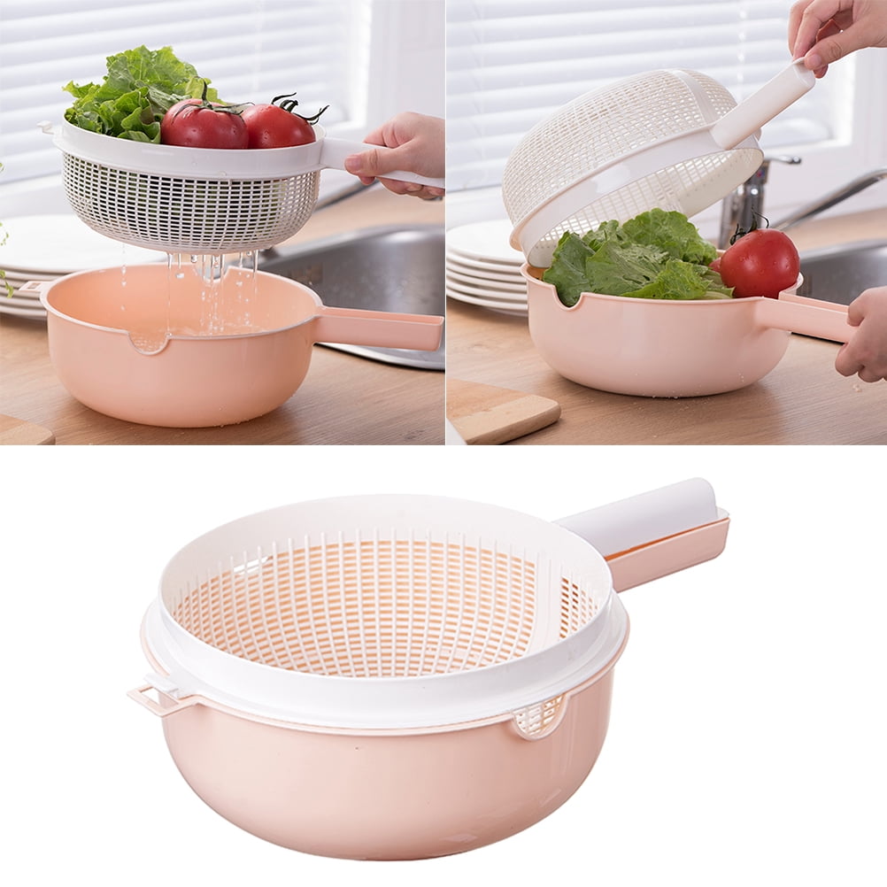 Plastic Handles Rice Wash Basket Double Layer Drain Basket Kitchen