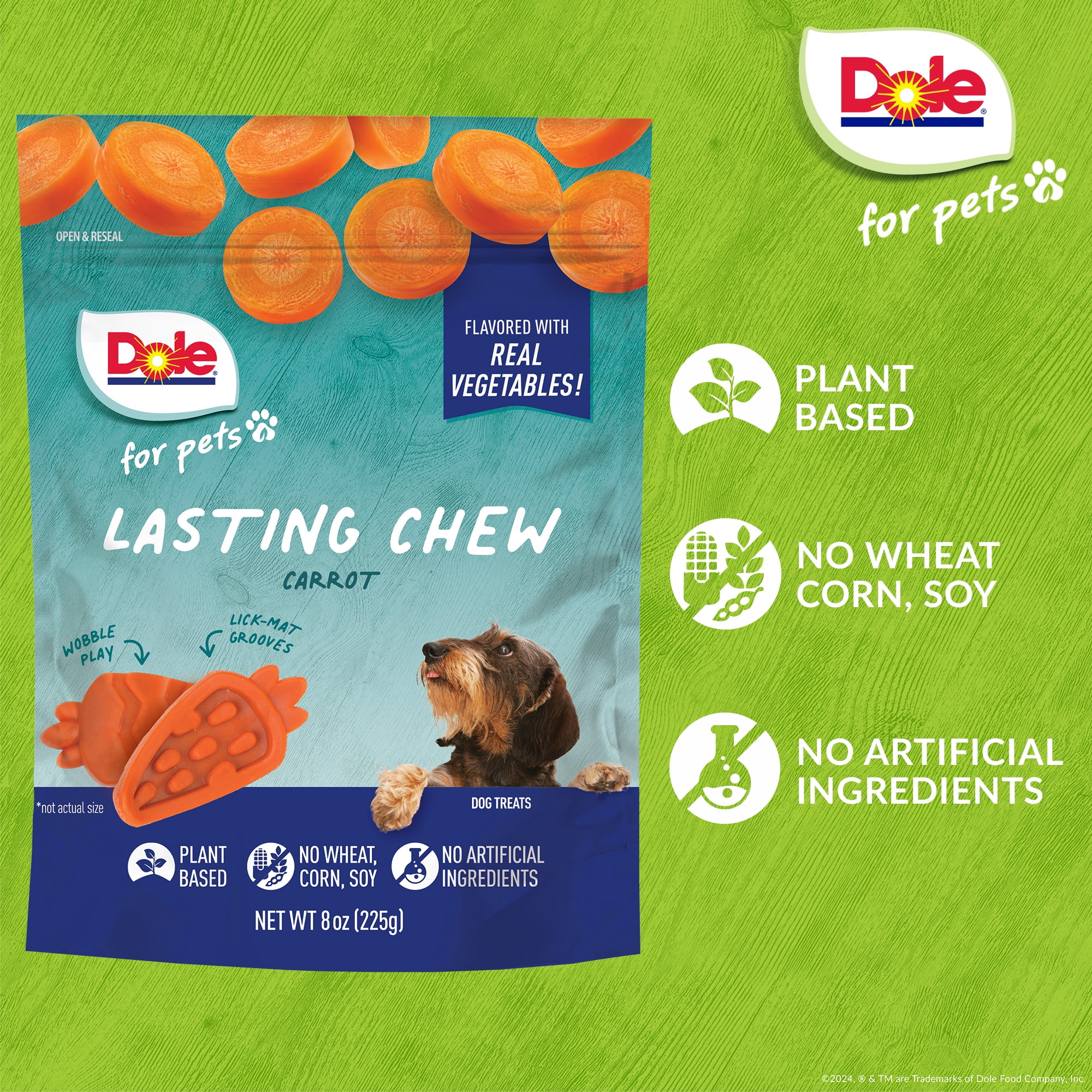 Dole Lasting Chew, Carrot Flavor Dog Treats, Flavored with Real Veggies, No Wheat, Corn, Soy or Artificial Ingredients, Small Breed, 8oz, 10ct