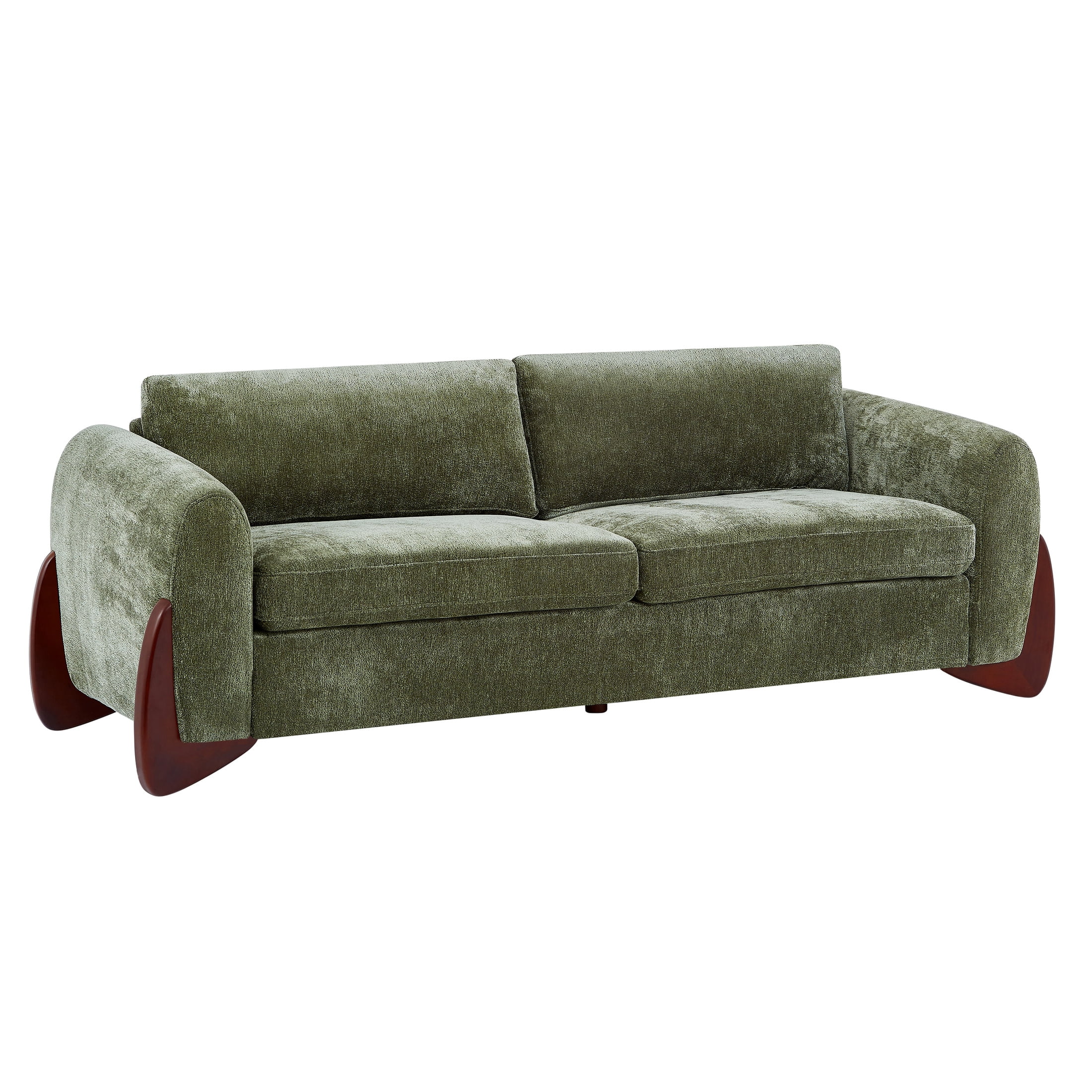 Christopher Knight Home 89" Chenille Upholstered Sofa, 3-Seat Couch with Foam Cushions and Wood Legs, Olive Green