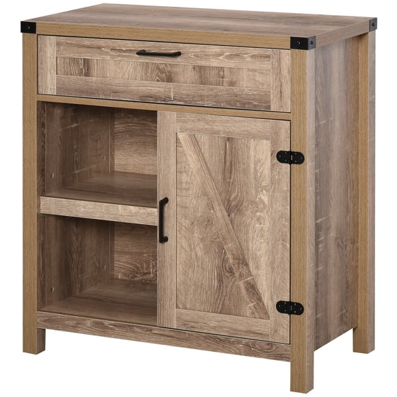 Rustic Farmhouse Buffet Cabinet - Light Oak Storage Server with Barn Door & Drawer - Kitchen, Dining & Living Room Cabinet - 29.9” L x 15.4” W x 32.7” H