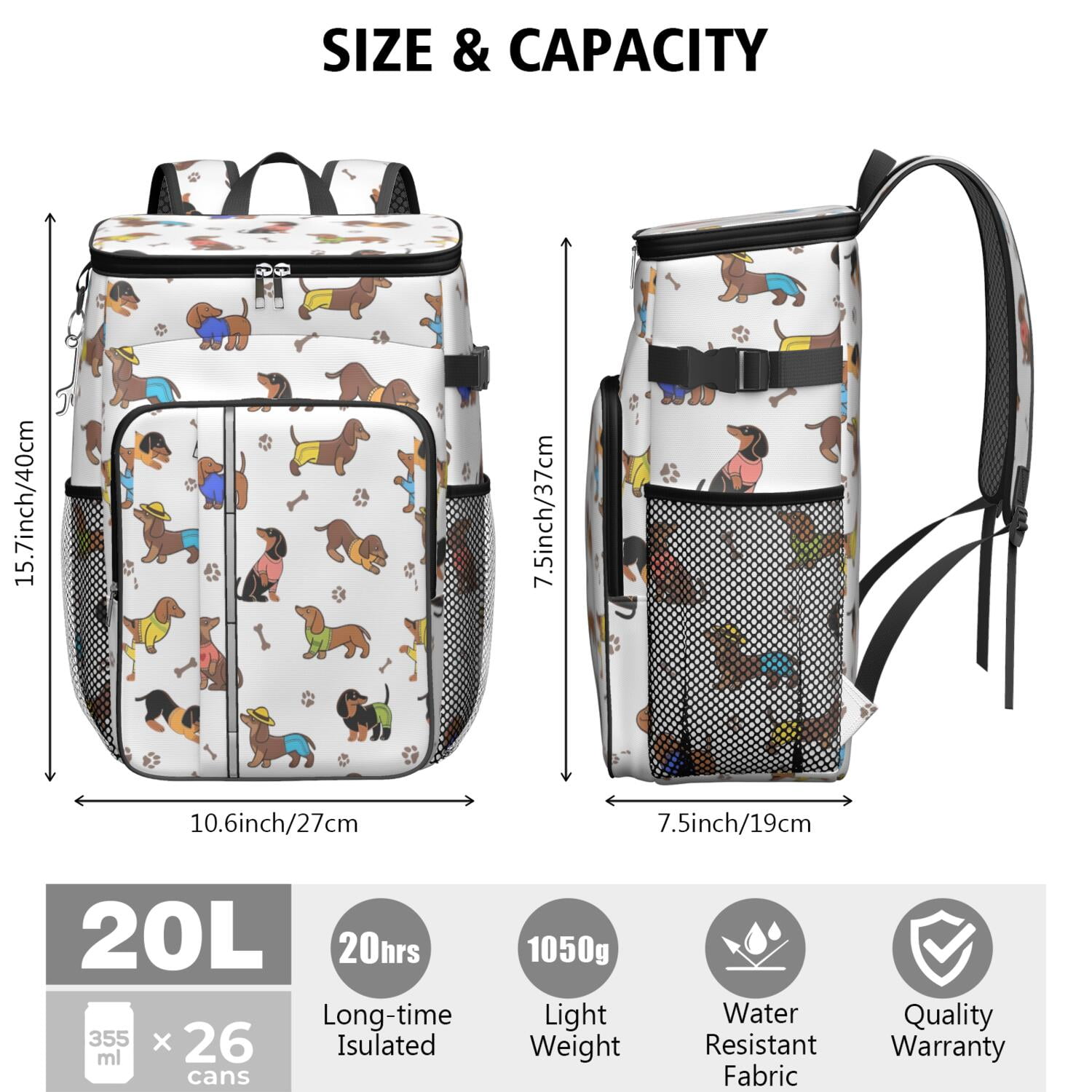 Travel Cooler Bag - Dachshund Footprint Bone Camping Beer Cooler Backpack with Bottle Opener- Waterproof Insulated Picnic Backpacks - Cooler Bag for Beach