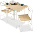 thumbnail image 1 of Songqin 3-Piece Modern Dining Set, Space Saving Dinette for Kitchen, Dining Room, Small Space w/Steel Frame, Built-in Storage Rack - Natural/White, 1 of 14