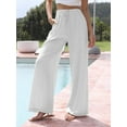 thumbnail image 3 of CROII Women's Trousers Cotton Linen Palazzo Pants Flowy Wide Leg Beach Trousers, 3 of 4