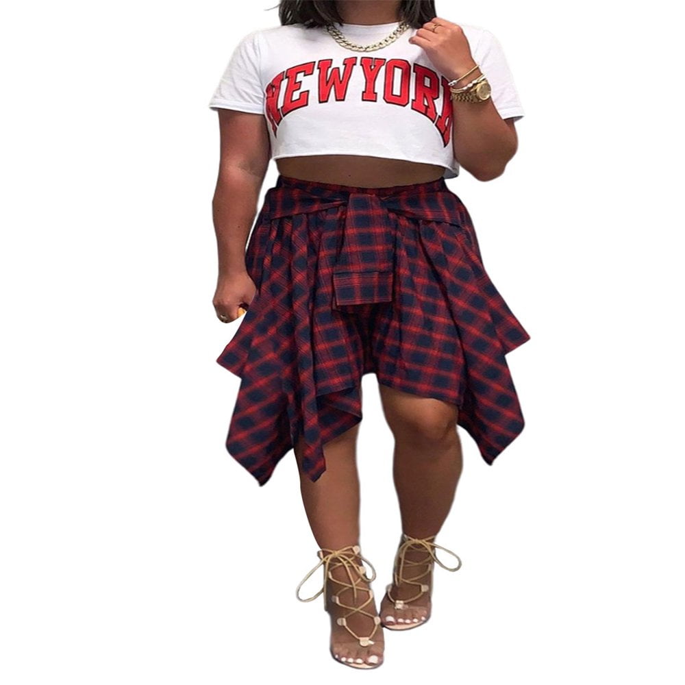 Jupe Courte Femme à Carreaux Taille Haute Irrégulière Style