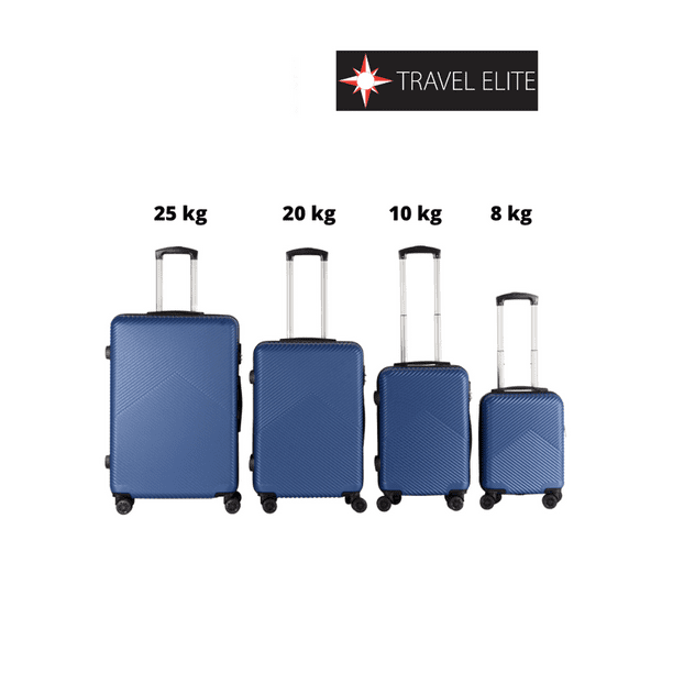 Set de Maletas Rígidas de Viaje Travel Elite Azul G (25 kg) M (20 kg) C  (10 kg) Carry On (8 kg)