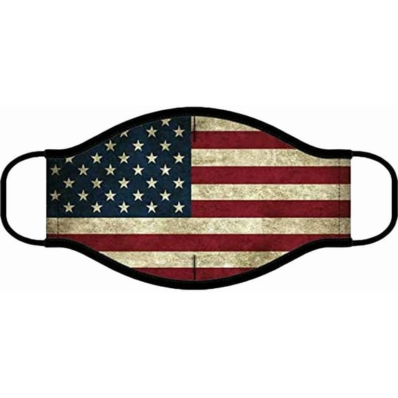 Vintage American Flag Cloth Face Cover Mask With Solid Trim (One Size, Multicolor)