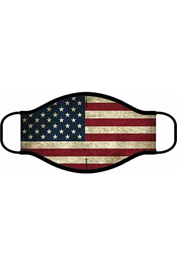 Vintage American Flag Cloth Face Cover Mask With Solid Trim (One Size, Multicolor)