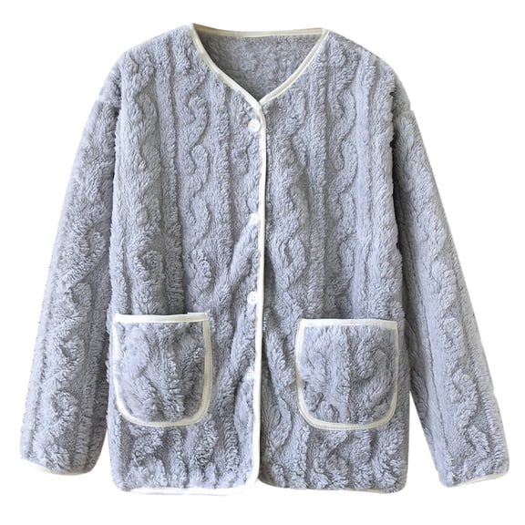 NAFUU Womens Fuzzy Pajamas Tops Winter Warm Coats Long Sleeve Button Down Sleepwear Shirts Thick Plush House Coats Cozy Flannel Outerwear Holiday Pajama Sets