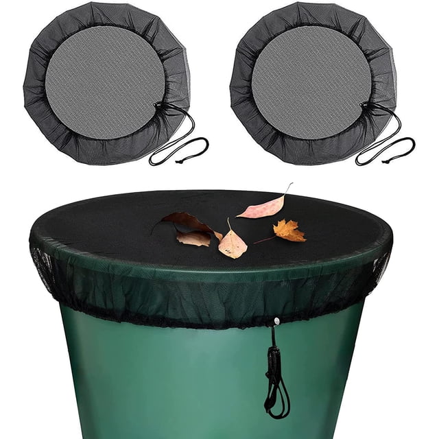 2 Pcs Réservoir de Pluie net, Filet de Protection pour Baril de Pluie avec Cordon de Serrage, Filet de Protection Réglable, Protection contre les Moustiques et les Feuilles