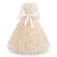 thumbnail image 3 of IBTOM CASTLE Flower Girls Dress Vintage Floral Lace Embroidered 3/4 Sleeves Maxi Dresses Wedding Princess Party Communion Evening Formal Dance Gown 5-6 Years Champagne, 3 of 8